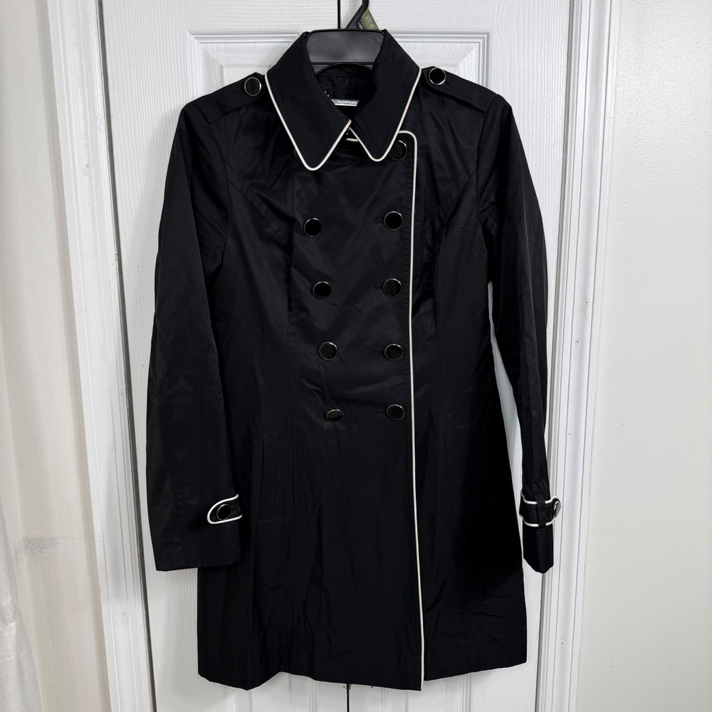 White Black Trench Coat Womens 4 Black White Piping Double Breasted Rain Jacket